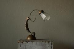 Sculptural Table Lamp in Brass and Opaline Glass Europe Early 20th Century - 4582243