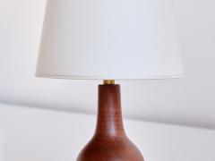 Sculptural Table Lamp in Teak Wood and Ivory Drum Shade Denmark 1960s - 3528252