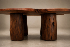 Sculptural Table with Six Matching Stools in Reclaimed Wood - 4736767