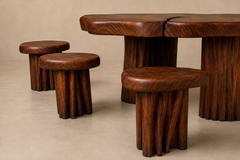 Sculptural Table with Six Matching Stools in Reclaimed Wood - 4736769