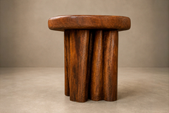 Sculptural Table with Six Matching Stools in Reclaimed Wood - 4736773