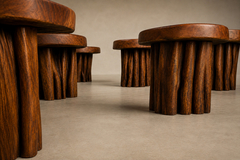 Sculptural Table with Six Matching Stools in Reclaimed Wood - 4736774