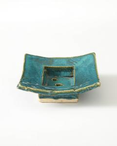 Sculptural Turquoise Green Glazed Ceramic Bowl United States c 1990 - 4609413