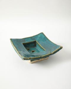Sculptural Turquoise Green Glazed Ceramic Bowl United States c 1990 - 4609414