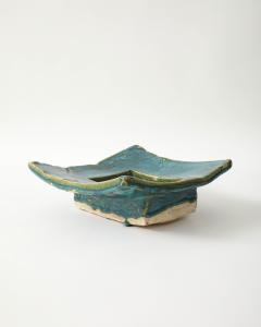 Sculptural Turquoise Green Glazed Ceramic Bowl United States c 1990 - 4609417