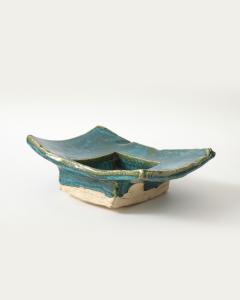 Sculptural Turquoise Green Glazed Ceramic Bowl United States c 1990 - 4609420