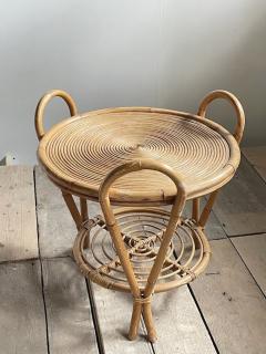 Sculptural Two Tier Rattan Side Table with Looped Supports Japan circa 1970s - 4828720