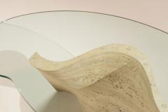 Sculptural Vintage Travertine Coffee Table with Glass Top Italy 1970s - 4521326