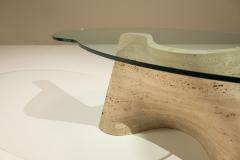 Sculptural Vintage Travertine Coffee Table with Glass Top Italy 1970s - 4521330