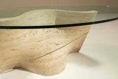 Sculptural Vintage Travertine Coffee Table with Glass Top Italy 1970s - 4521356