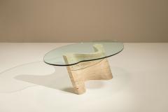 Sculptural Vintage Travertine Coffee Table with Glass Top Italy 1970s - 4521380
