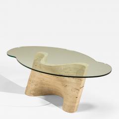 Sculptural Vintage Travertine Coffee Table with Glass Top Italy 1970s - 4538246
