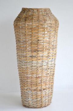 Sculptural Whitewashed Woven Rattan Basket - 848218