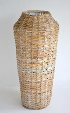 Sculptural Whitewashed Woven Rattan Basket - 848224