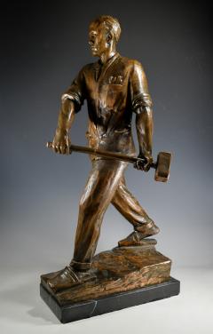 Sculpture of a Steelworker Metropolis Builder Social Realism Germany 1930 - 4201880