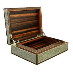 Sea Green Shagreen Macassar Ebony Box with Bone Inlay - 4190936