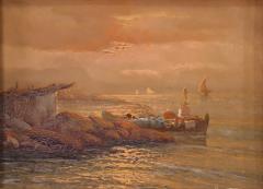 Seascape painting signed by Remo Testa fishermen at sunset - 4136306
