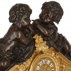 Second Empire period patinated and gilt bronze three piece clock set - 1243242