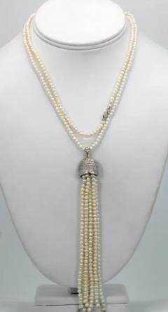 Seed Pearl Necklace with 4 1 2 Pearl Tassel 18K WG 32 L - 3461908