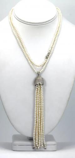 Seed Pearl Necklace with 4 1 2 Pearl Tassel 18K WG 32 L - 3461920