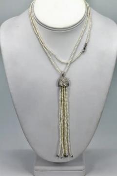 Seed Pearl Necklace with 4 1 2 Pearl Tassel 18K WG 32 L - 3461977