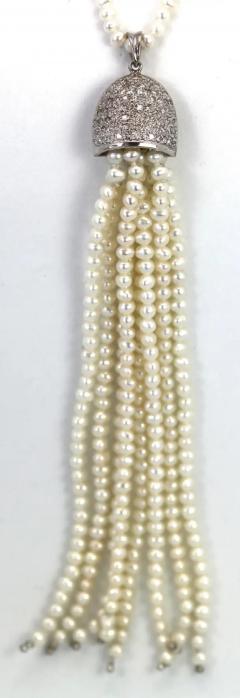 Seed Pearl Necklace with 4 1 2 Pearl Tassel 18K WG 32 L - 3462065
