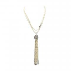 Seed Pearl Necklace with 4 1 2 Pearl Tassel 18K WG 32 L - 3572126