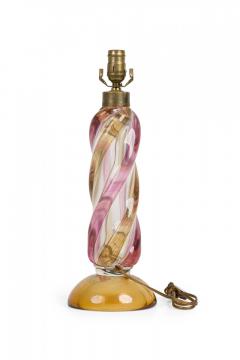 Seguso Mid Century Italian Handblown Twisted Glass Orange and Pink Table Lamp - 4162634