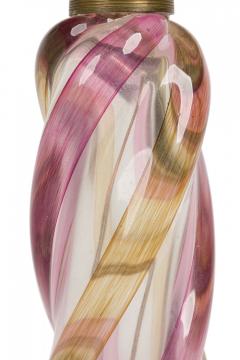 Seguso Mid Century Italian Handblown Twisted Glass Orange and Pink Table Lamp - 4162637
