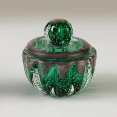 Seguso Vetri d Arte 1950s Italian green and silver Murano glass bullicante bonbonierre by Seguso - 4615796