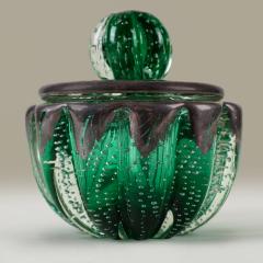 Seguso Vetri d Arte 1950s Italian green and silver Murano glass bullicante bonbonierre by Seguso - 4615805