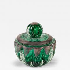 Seguso Vetri d Arte 1950s Italian green and silver Murano glass bullicante bonbonierre by Seguso - 4616100