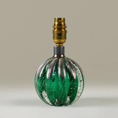 Seguso Vetri d Arte Pair of 1950s Italian green and silver Murano glass bullicante ball lamps - 4615765