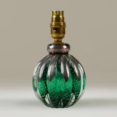 Seguso Vetri d Arte Pair of 1950s Italian green and silver Murano glass bullicante ball lamps - 4615768