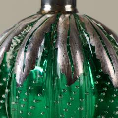 Seguso Vetri d Arte Pair of 1950s Italian green and silver Murano glass bullicante ball lamps - 4615772