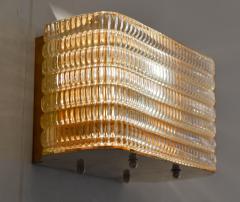 Seguso Vetri d Arte Pair of Italian 1950s Seguso Murano curved glass and brass wall lights - 1185321