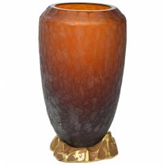 Seguso Vetri d Arte Rare Italian Modern Dark Amber and Gilt Decorated Vase Seguso - 4197368