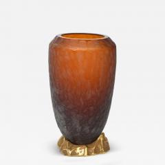 Seguso Vetri d Arte Rare Italian Modern Dark Amber and Gilt Decorated Vase Seguso - 4230607