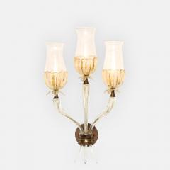 Seguso Vetri d Arte Rare Pair of Large Three Arm Murano Gold Glass Sconces by Seguso Vetri dArte - 3667169