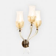 Seguso Vetri d Arte Rare Pair of Large Three Arm Murano Gold Glass Sconces by Seguso Vetri dArte - 3667195