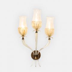 Seguso Vetri d Arte Rare Pair of Large Three Arm Murano Gold Glass Sconces by Seguso Vetri dArte - 3667251