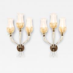 Seguso Vetri d Arte Rare Pair of Large Three Arm Murano Gold Glass Sconces by Seguso Vetri dArte - 3671275