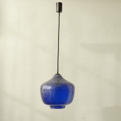 Seguso Vetri d Arte Seguso blue Pulegoso Murano glass pendant lamp Italy 1950s - 3468291