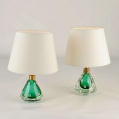 Seguso Vetri d arte Pair Emerald Green Murano Sommerso Glass Table Lamps by Seguso 1950s - 3111188