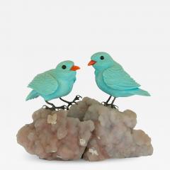 Semi precious stone and silver bird model - 3323405