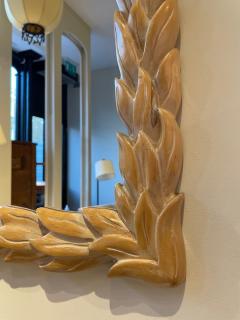 Serge Roche 1970s Carved Wood Palm Leaf Mirror - 2115619