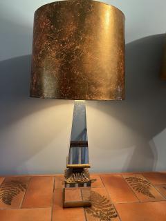Serge Roche MODERNE OBELISK MIRRORED LAMPS WITH ORIGINAL GOLD EGLOMAISE FINISH SHADES - 2893868
