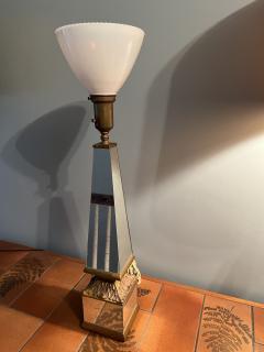 Serge Roche MODERNE OBELISK MIRRORED LAMPS WITH ORIGINAL GOLD EGLOMAISE FINISH SHADES - 2893871