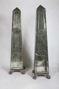 Serge Roche Pair of Monumental Neoclassical glomis Mirrored Obelisks - 3300707
