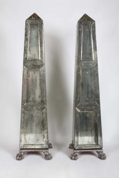 Serge Roche Pair of Monumental Neoclassical glomis Mirrored Obelisks - 3300708